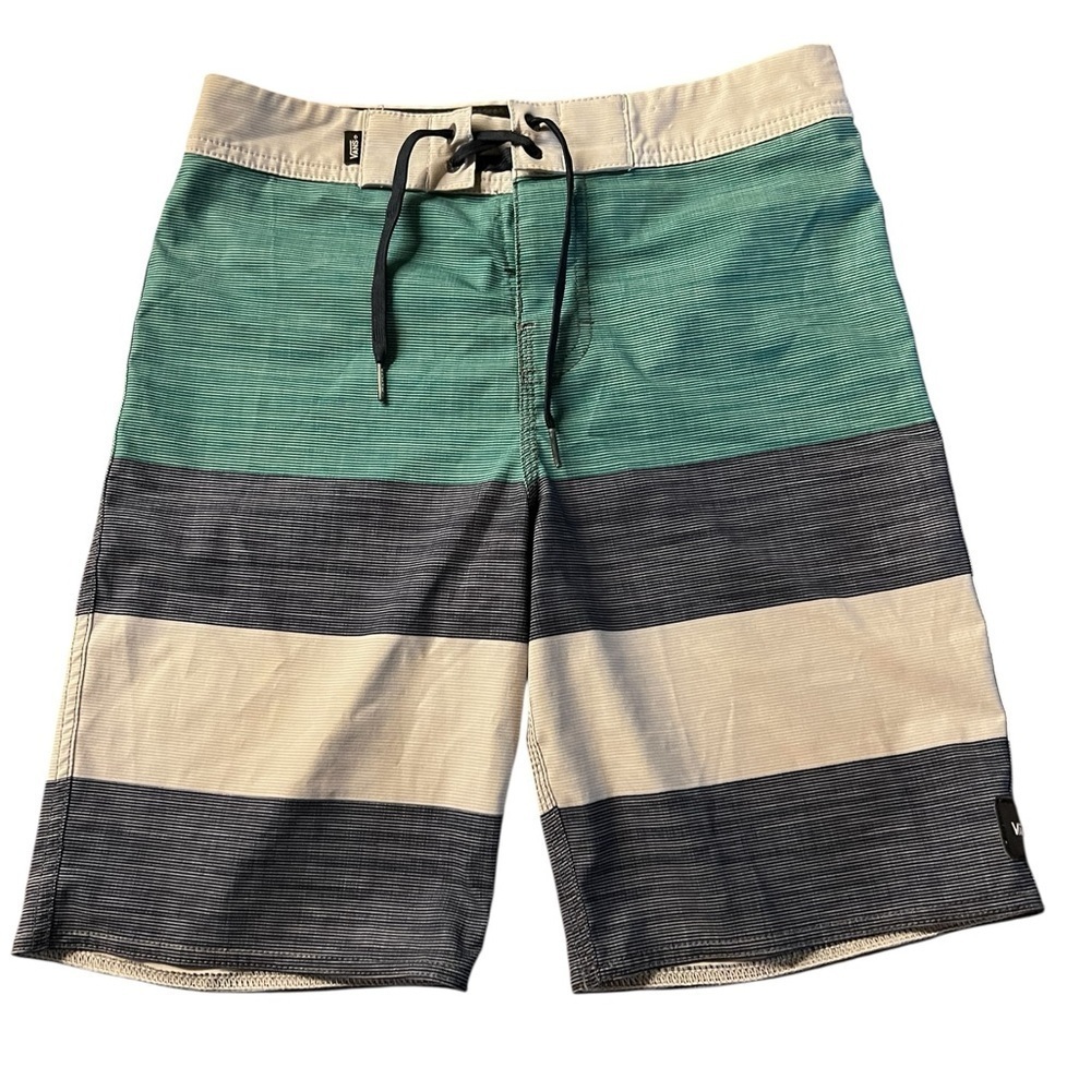 Vans Green, Blue and White Board Shorts with Color-Blocked Design Boys Size 12